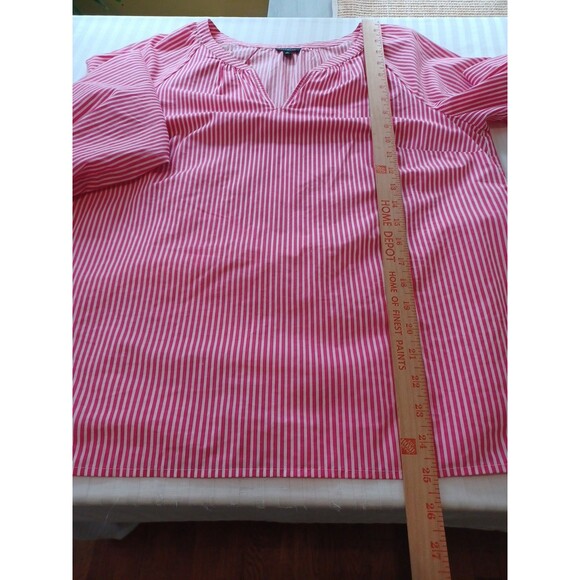 Talbots pink white stripe smocked cuff blouse M cotton popover updated preppy - Picture 8 of 8